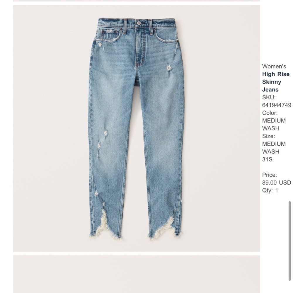 Abercrombie & Fitch High Rise Distressed Jeans - Medium Blue